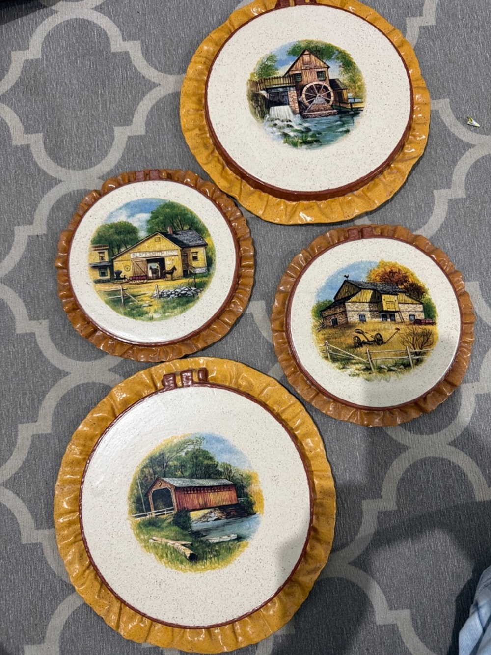 Rustic Farmhouse ceramic Wall Hanging - Set of 4 from 1986